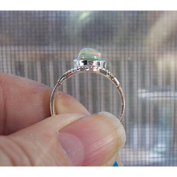 925 STERLING SILVER Genuine Round Ethiopian Opal Ring - Picture 6 of 14